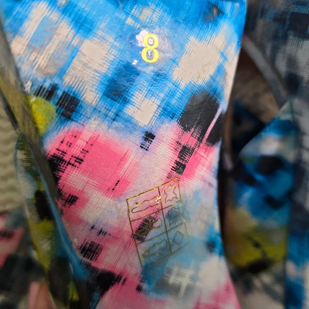 Jeffrey‎ Campbell Ibiza Platform WILD Heels Blue Pink Abstract Women 8 Excellent